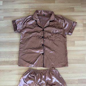 Womens Silk Pink Pajama Set Size Medium